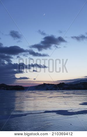 Lake Baikal. Winter Sunset Landscape