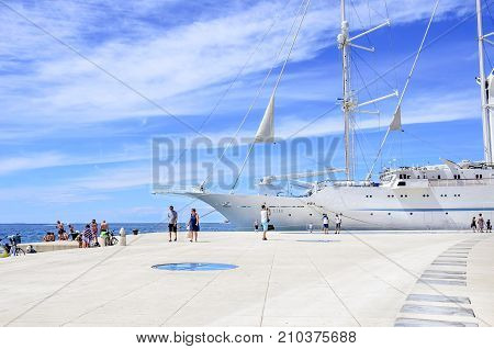 ZADAR, CROATIA - 15 JULY, 2017: Cruise liner near the coast of Zadar, Croatia