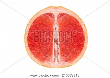 Red flesh of juicy grapefruit on a white background
