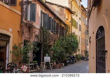 Rome, Italy, february 11, 2017: the ancient via dei Cappellari in the centre of Rome, Italy