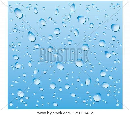 blau Wassertropfen auf Glas