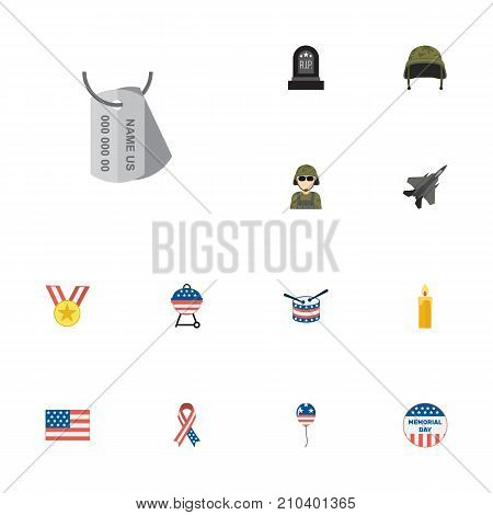 Flat Icons Tomb, Decoration, Barbecue And Other Vector Elements