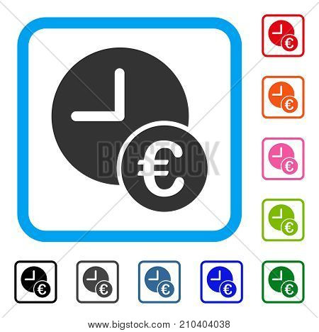 Euro Recurring Payments icon. Flat grey pictogram symbol inside a light blue rounded rectangular frame. Black, gray, green, blue, red, orange color versions of Euro Recurring Payments vector.