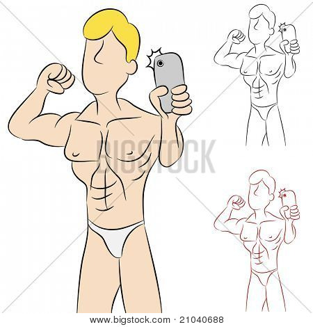 An image of a man taking a photo of himself in his underwear.