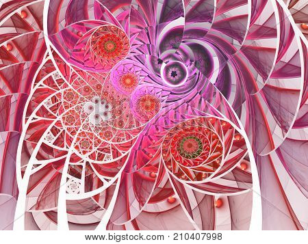Spiral mosaic fractal pattern. Floral mosaic stain glass composition in purple