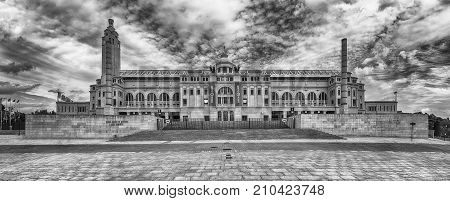 Panoramic View Of The Olympic Stadium, Montjuic, Barcelona, Catalonia, Spain