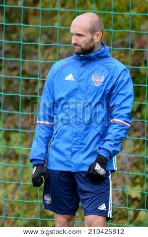 Moscow Russia - October 5 2017. Russian international football midfielder Konstantin Rausch in training session before test match against South Korea in Moscow.