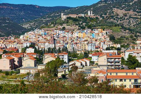 Aerial View Of Colorful Houses In Bosa, Sardinia, Italy