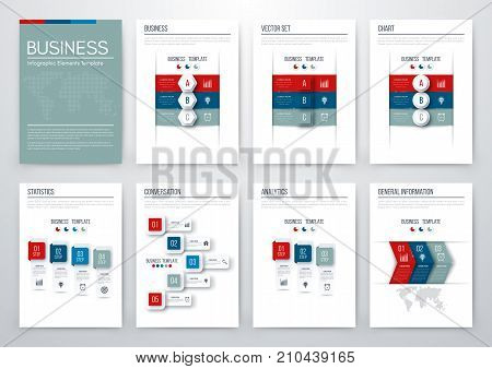 Set with infographics. Data and information visualization. Template. Stock vector. Dynamic infographics stylish geometric. element for design business invitations, gift cards, flyers and brochures
