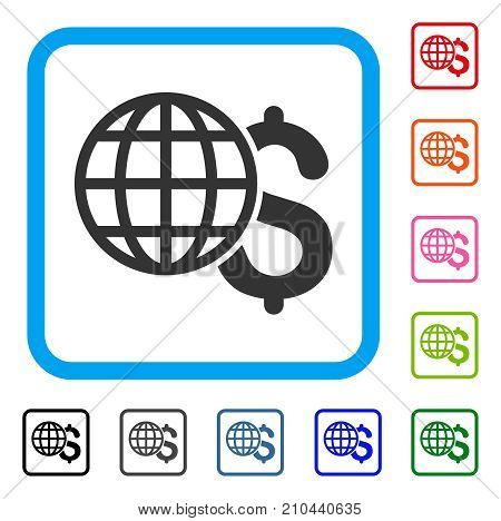 Global Finances icon. Flat gray pictogram symbol inside a light blue rounded square. Black, gray, green, blue, red, orange color additional versions of Global Finances vector.