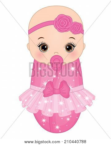 Vector cute baby girl dressed as princess. Vector baby girl. Vector little princess. Baby girl vector illustration