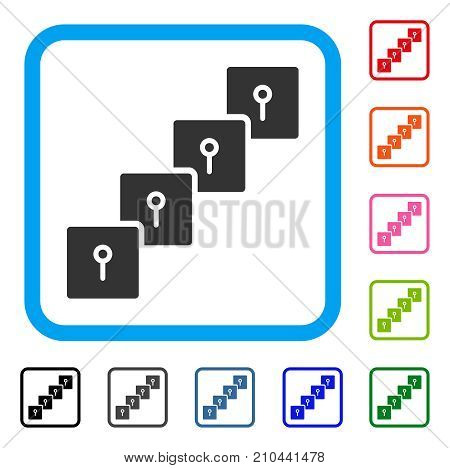 Locker Blockchain icon. Flat grey pictogram symbol in a light blue rounded rectangular frame. Black, gray, green, blue, red, orange color variants of Locker Blockchain vector.