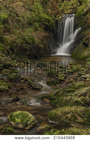 Javori Waterfall On Javori Creek In Krkonose Mountains National Park