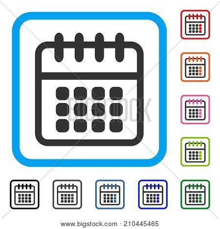 Spiral Calendar icon. Flat gray iconic symbol inside a light blue rounded squared frame. Black, gray, green, blue, red, orange color variants of Spiral Calendar vector.