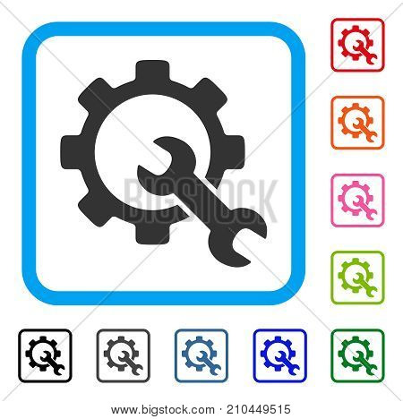 Service Tools icon. Flat gray iconic symbol in a light blue rounded frame. Black, gray, green, blue, red, orange color variants of Service Tools vector. Designed for web and software UI.