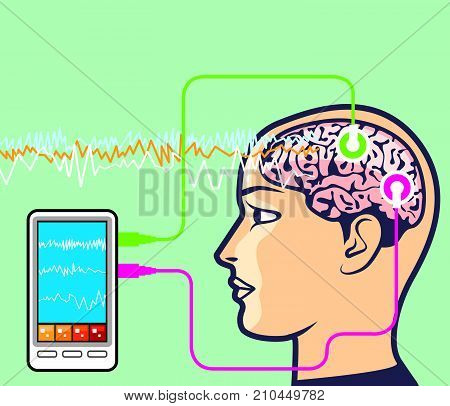 Brainwave Monitoring Phone App Vector Illustration Clip-art Image