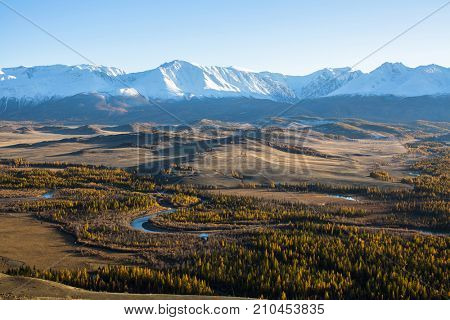 North-Chui ridge of Altai mountains and Kuraiskaya steppe, Altai Republic, Russia.