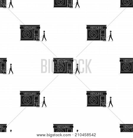 Visiting the vet clinic, the pet, dog on a leash with the hostess. Pet, dog care single icon in black style vector symbol stock illustration .