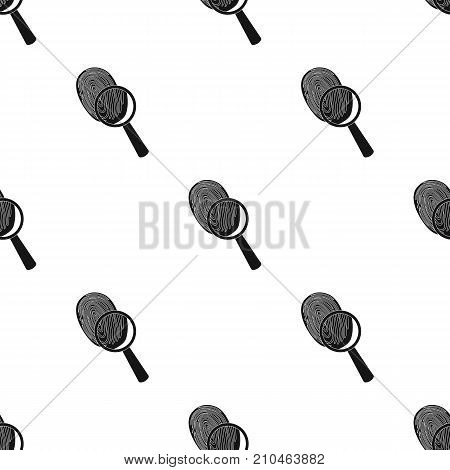 Investigation by fingerprint magnifier, crime. Loupe is a detective tool, single icon in black style vector symbol stock illustration .