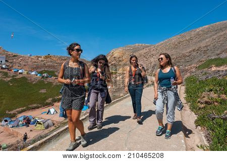 BERLENGA ISLAND, PORTUGAL - September 10, 2017: People visiting the island of Berlenga, in Portugal