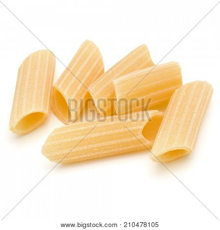 Italian pasta isolated on white background. Pennoni. Penne rigate.