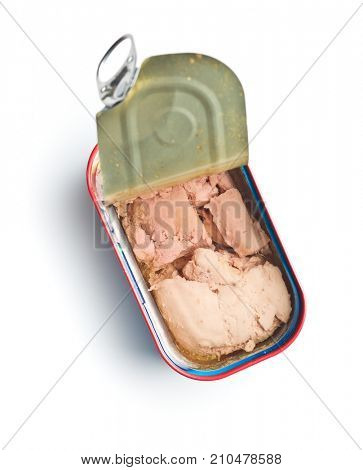 Cod liver in oil in can isolated on white background.