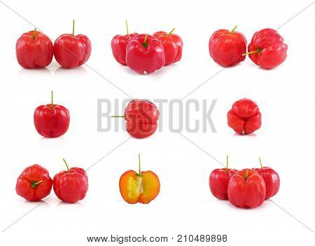 Acerola Fruit Set Close Up On Background