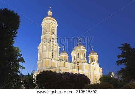 St. Petersburg, Russia - June 18, 2017: Prince Vladimir Cathedral at night in St. Petersburg