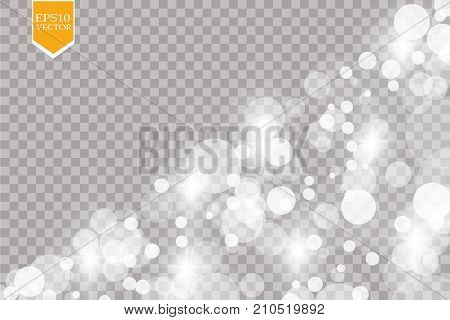 Abstract white bokeh effect explosion with sparks modern design. Glow star burst or firework light effect. Sparkles light vector transparent background. Christmas Concept. Flicker magic effect