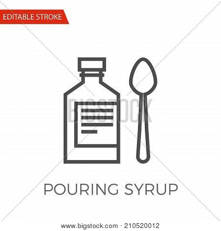Pouring Syrup Thin Line Vector Icon. Flat Icon Isolated on the White Background. Editable Stroke EPS file. Vector illustration.