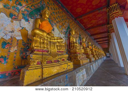 Golden Buddha Statues Around  Wat Arun Temple
