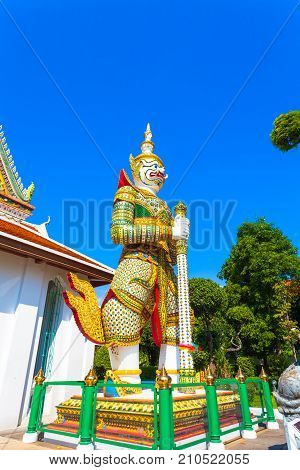 Guardian Giant In  Wat Arun The Temple Of Dawn In Bangkok, Thailand