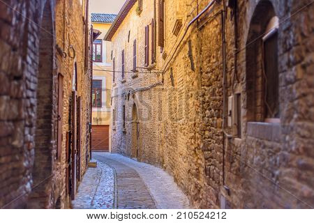 SPELLO, ITALY - MAY 27 2017 - View of a typical alley of Spello a medieval and beautiful town in Umbria.