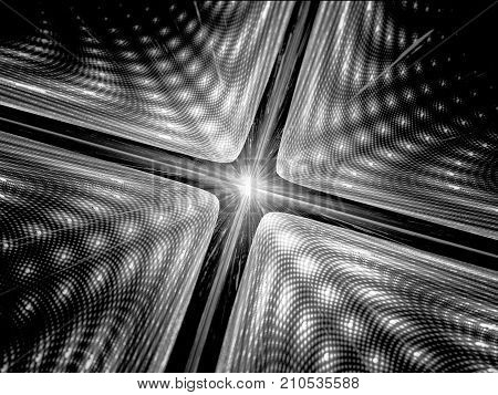 Quantum mechanics black and white texture particle with wave attribution computer generated abstract fractal background 3D rendering