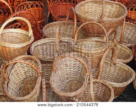 Wicker baskets from willow rods for mushrooms and berries