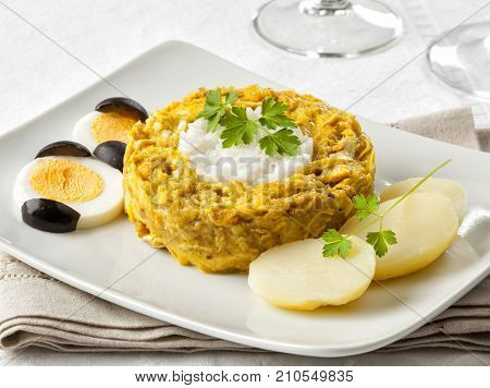 Aji de gallina typical chicken dish from Peru.