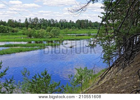 The valley of the Siberian river Konda on a sunny summer day