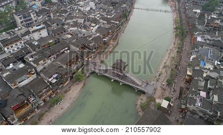 HUNAN CHINA - SEPTEMBER 22 : Old houses in Fenghuang ancient city ( Phoenix town ) on SEPTEMBER 22 2017 in Hunan Province China.