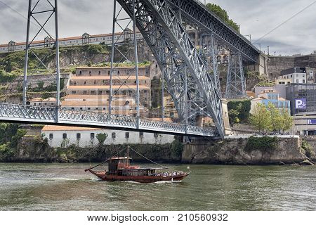 Rail, Road And Pedestrian Bridge Over The Douro River In Porto. Portugal.