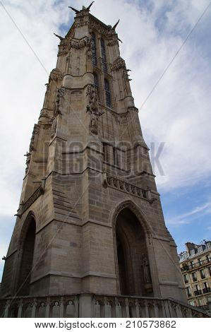 The Tower holy Jacques - Paris, France - Photo taken outdoor, of day and without character. Tourist place. The tower Saint Jacques is an isolated tower, built between 1509 and 1523, raised (drawn up) in the middle of the first Parisian public garden