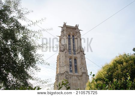 The Tower holy Jacques - Paris, France - Photo taken outdoor, of day and without character. Tourist place. The tower Saint Jacques is an isolated tower, built between 1509 and 1523, raised (drawn up) in the middle of the first Parisian public garden, whic