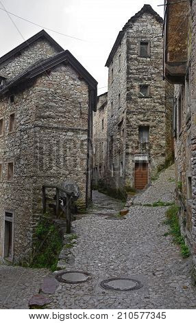 The hill village of Casso in Friuli Venezia Giulia north east Italy. With a population now of only 35 the village is famous locally for having being evacuated following the 1963 Vajont Dam disaster.