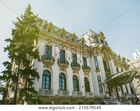 BUCHAREST ROMANIA - MAR 31 2016: George Enescu Museum housed in Art Nouveau Cantacuzino Palace in Bucharest Romania