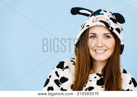 Woman Wearing Pajamas Cartoon Smiling