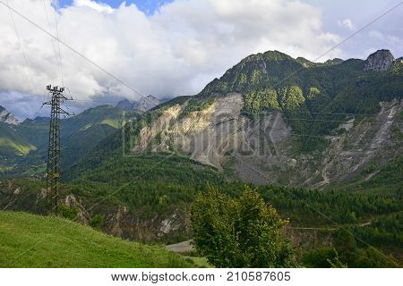 The moody early autumn landscape near the small hill village of Casso in Friuli Venezia Giulia north east Italy.