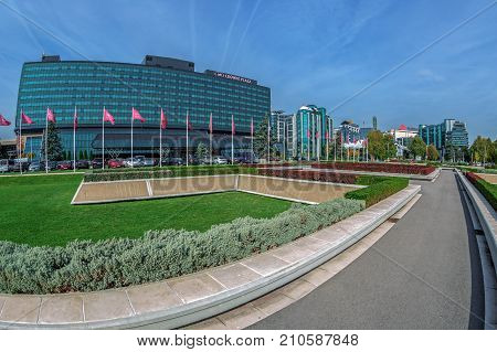 BELGRADE SERBIA - OCTOBER 21 2017: Office buildings ensemble located in a new business center on Belgrade Crowne Plaza.