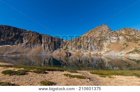 The  Kidney Lake Is One Of The Seven Rila Lakes. Rila Mountain, Bulgaria