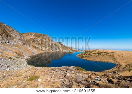 The  Kidney Lake Is One Of The Seven Rila Lakes. Rila Mountain, Bulgaria