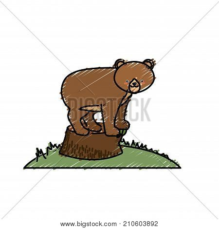 cute bear animal in bole wood tree vector illustration