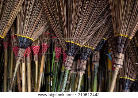 Broom Thai traditional hand craft made by broomstick and wooden.